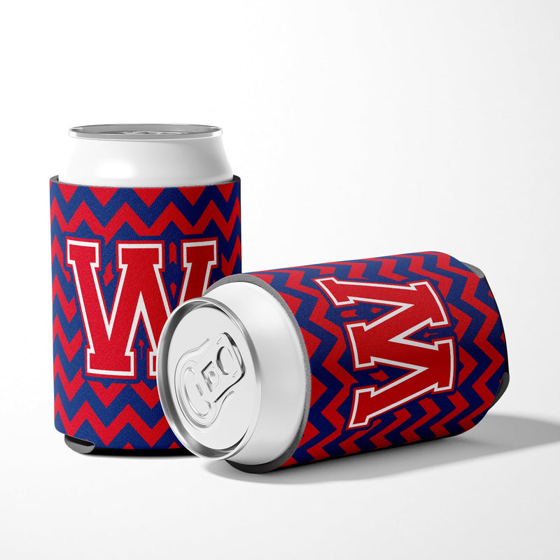 Letter W Chevron Yale Blue and Crimson Can or Bottle Hugger CJ1054-WCC