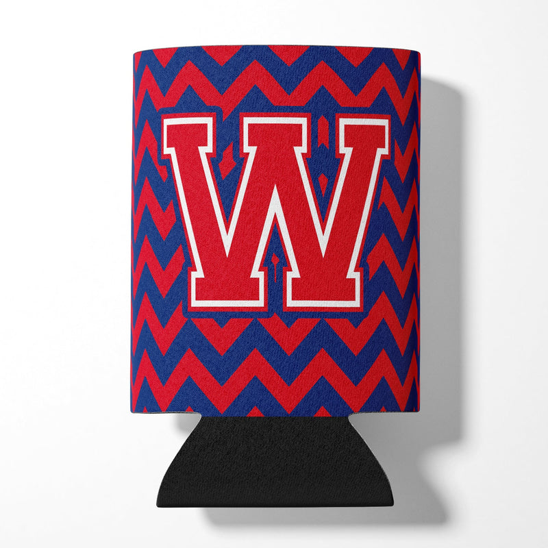 Letter W Chevron Yale Blue and Crimson Can or Bottle Hugger CJ1054-WCC