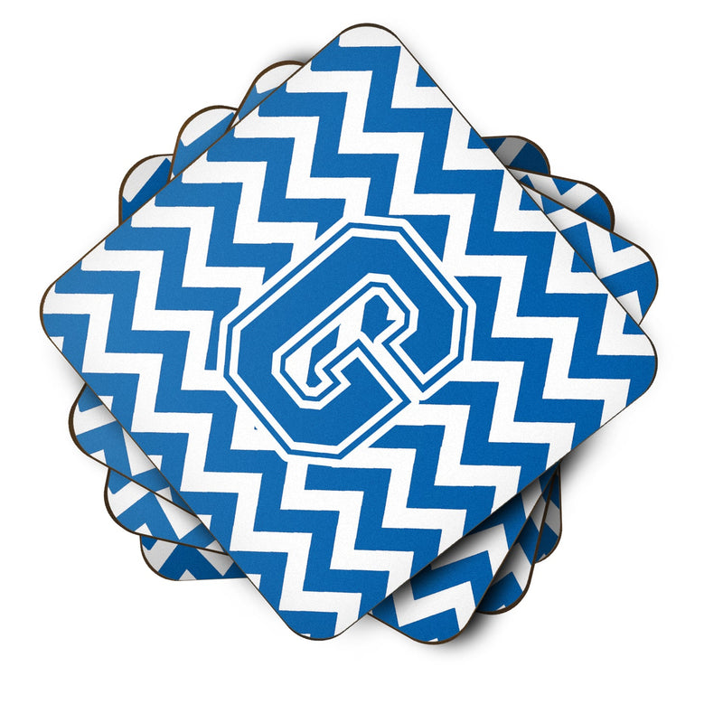 Letter G Chevron Blue and White Foam Coaster Set of 4 CJ1056-GFC