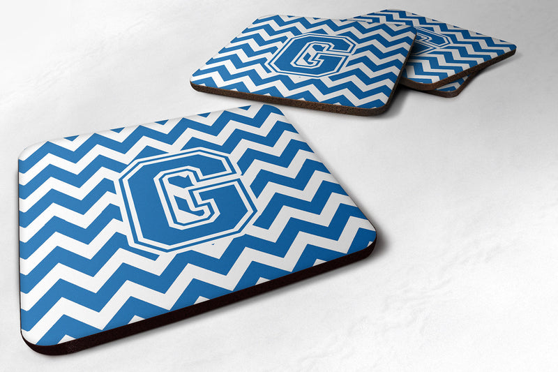 Letter G Chevron Blue and White Foam Coaster Set of 4 CJ1056-GFC