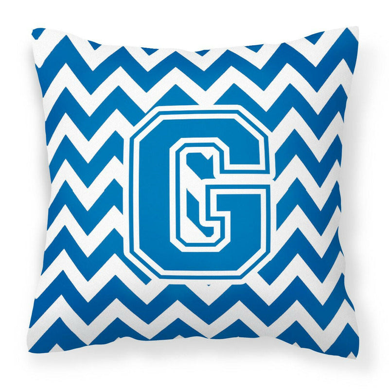 Letter G Chevron Blue and White Fabric Decorative Pillow CJ1056-GPW1414