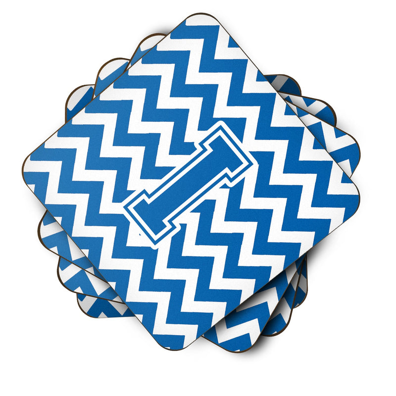 Letter I Chevron Blue and White Foam Coaster Set of 4 CJ1056-IFC