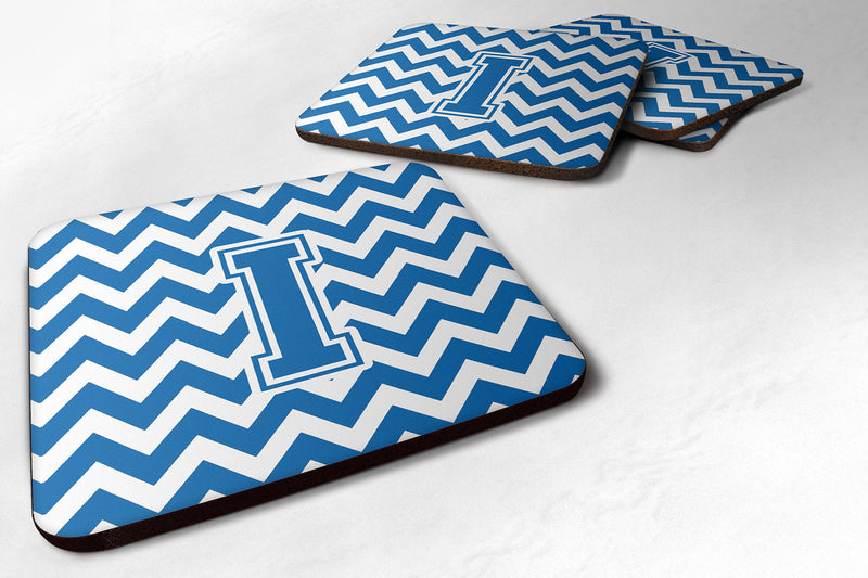 Letter I Chevron Blue and White Foam Coaster Set of 4 CJ1056-IFC