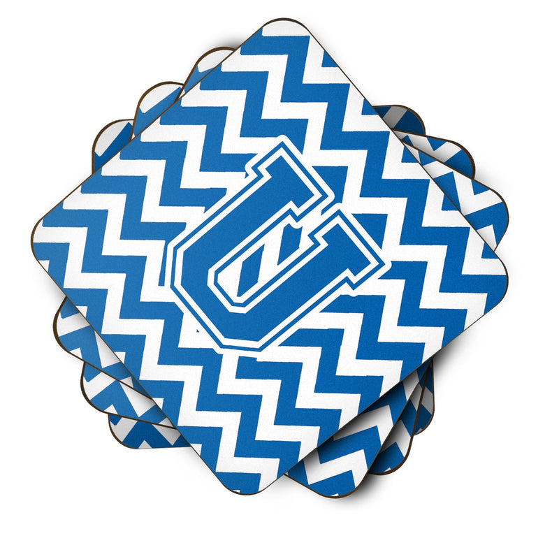 Letter U Chevron Blue and White Foam Coaster Set of 4 CJ1056-UFC