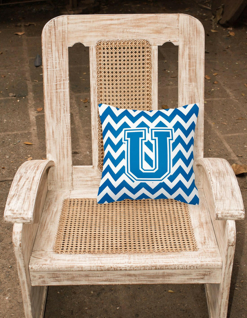 Letter U Chevron Blue and White Fabric Decorative Pillow CJ1056-UPW1414