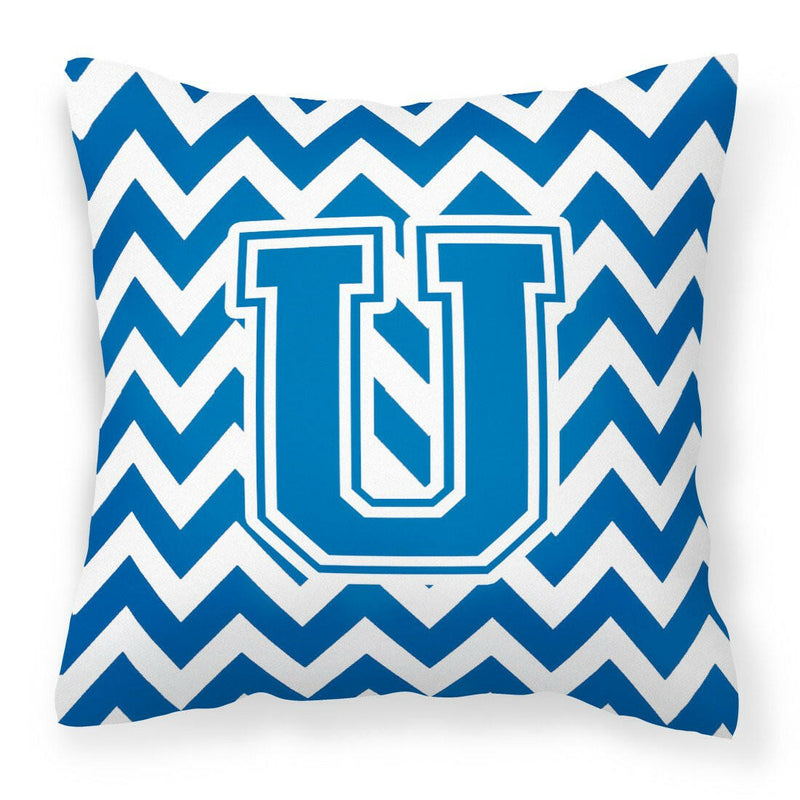 Letter U Chevron Blue and White Fabric Decorative Pillow CJ1056-UPW1414