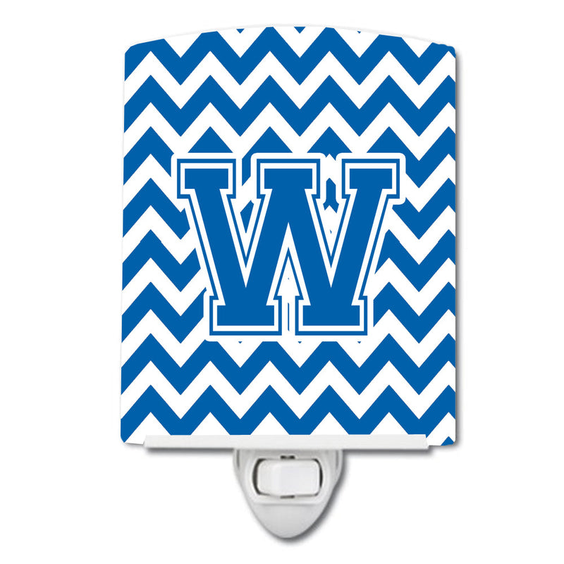 Letter W Chevron Blue and White Ceramic Night Light CJ1056-WCNL