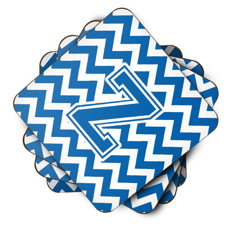 Letter Z Chevron Blue and White Foam Coaster Set of 4 CJ1056-ZFC