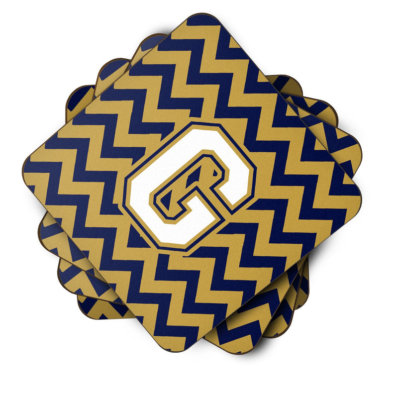 Letter G Chevron Navy Blue and Gold Foam Coaster Set of 4 CJ1057-GFC