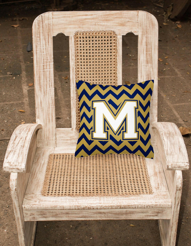 Letter M Chevron Navy Blue and Gold Fabric Decorative Pillow CJ1057-MPW1414