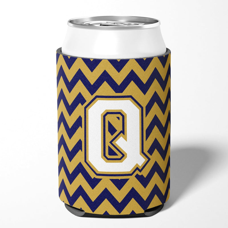 Letter Q Chevron Navy Blue and Gold Can or Bottle Hugger CJ1057-QCC