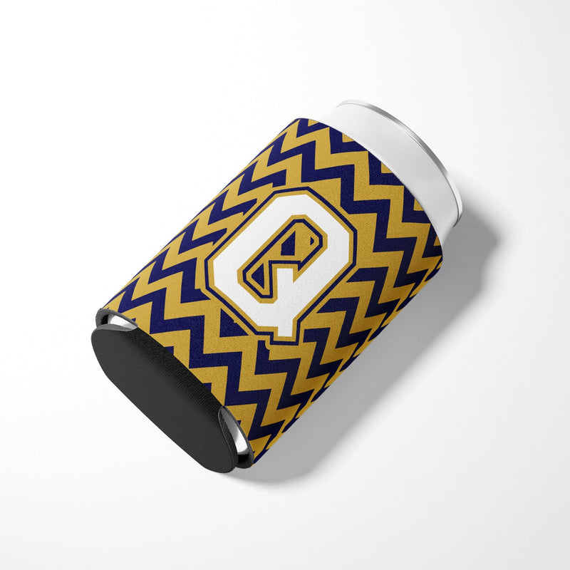 Letter Q Chevron Navy Blue and Gold Can or Bottle Hugger CJ1057-QCC