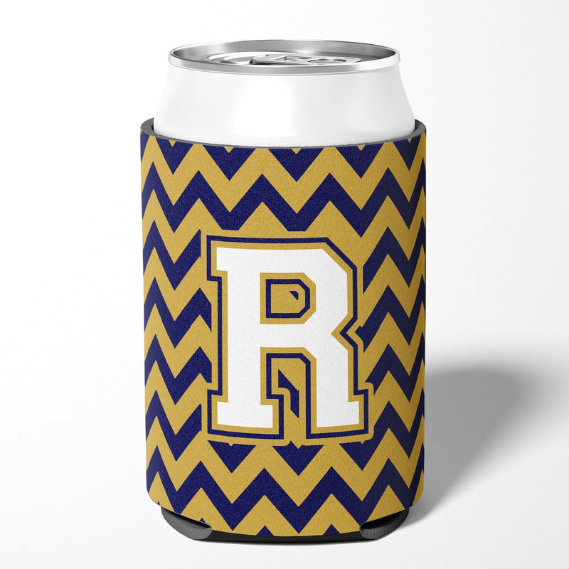 Letter R Chevron Navy Blue and Gold Can or Bottle Hugger CJ1057-RCC