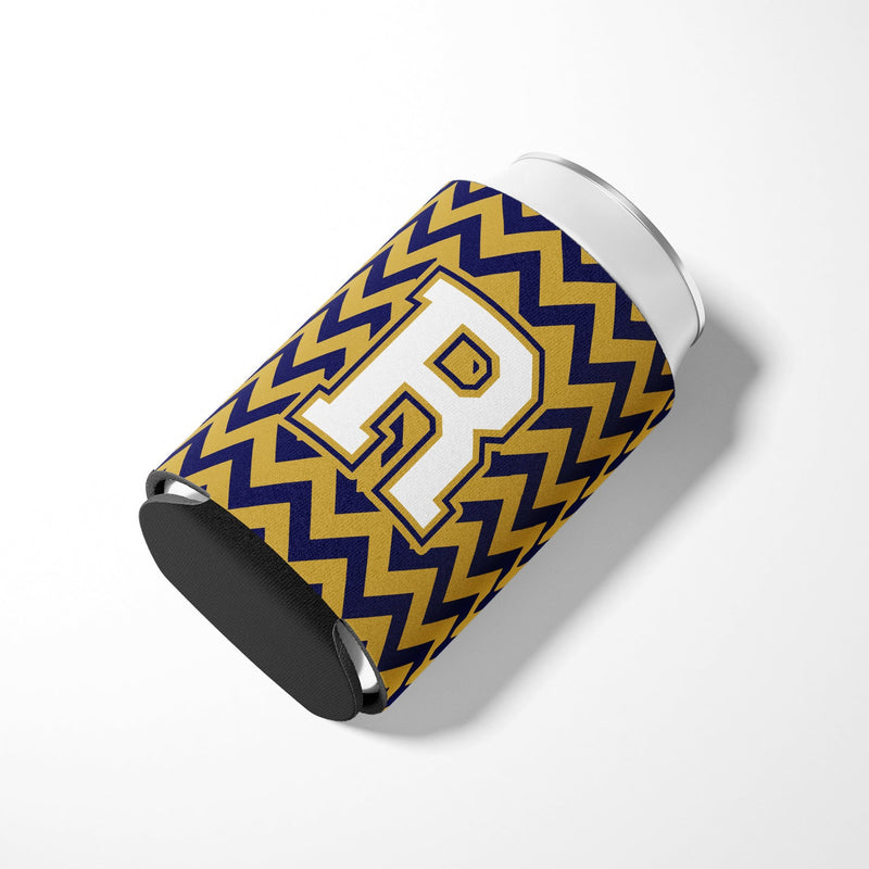 Letter R Chevron Navy Blue and Gold Can or Bottle Hugger CJ1057-RCC