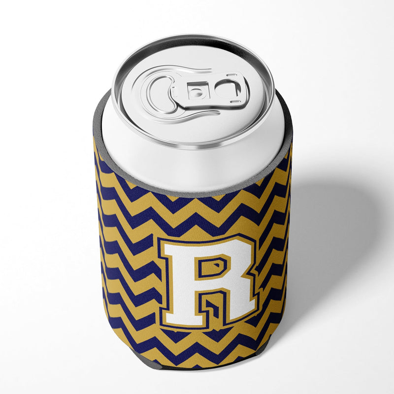 Letter R Chevron Navy Blue and Gold Can or Bottle Hugger CJ1057-RCC