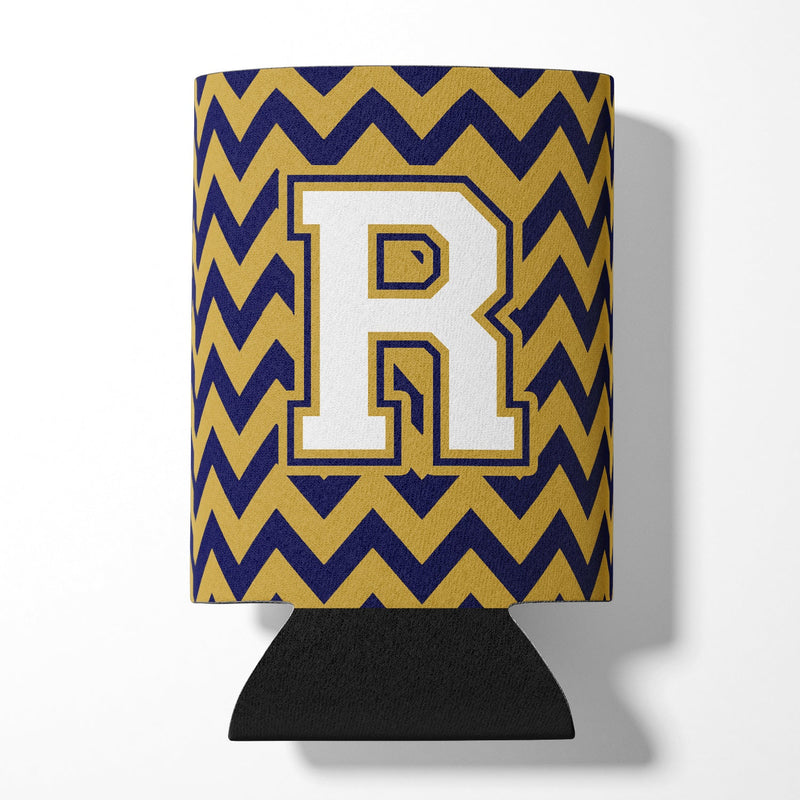 Letter R Chevron Navy Blue and Gold Can or Bottle Hugger CJ1057-RCC