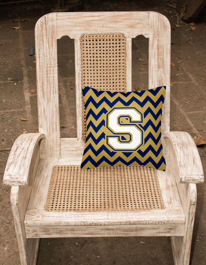 Letter S Chevron Navy Blue and Gold Fabric Decorative Pillow CJ1057-SPW1414