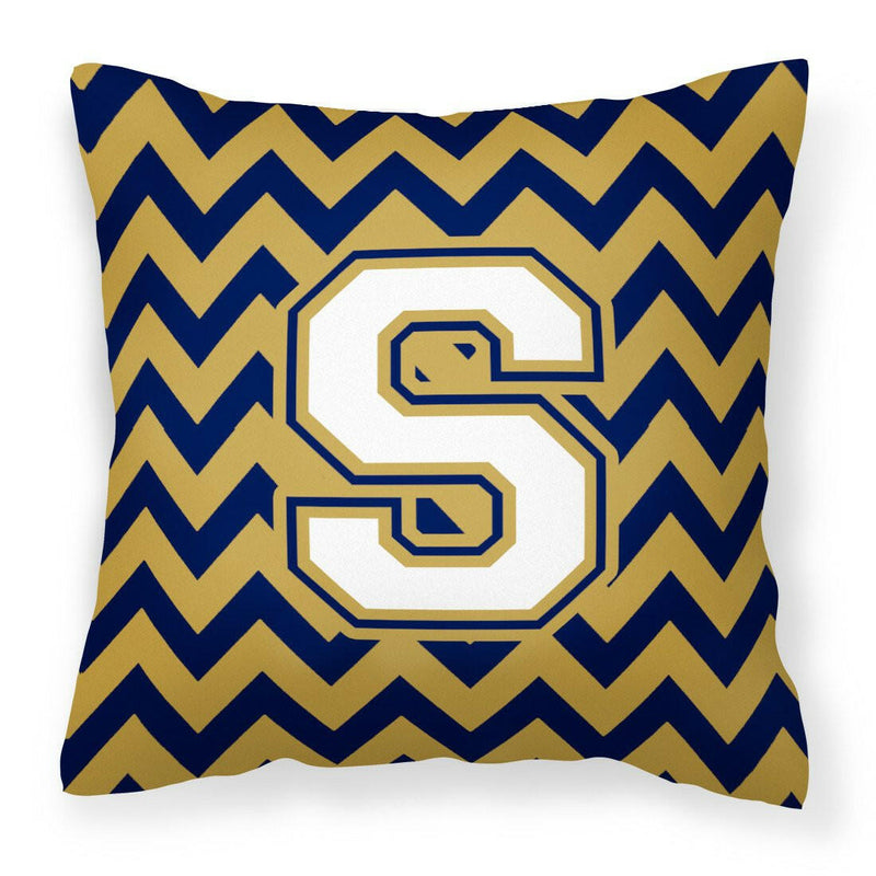 Letter S Chevron Navy Blue and Gold Fabric Decorative Pillow CJ1057-SPW1414