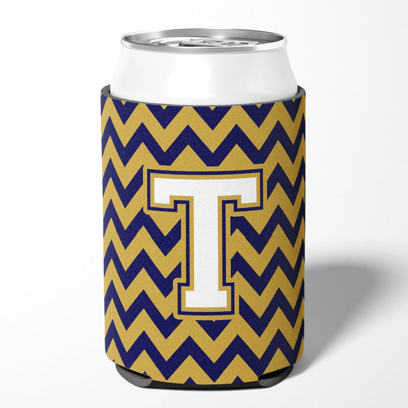 Letter T Chevron Navy Blue and Gold Can or Bottle Hugger CJ1057-TCC