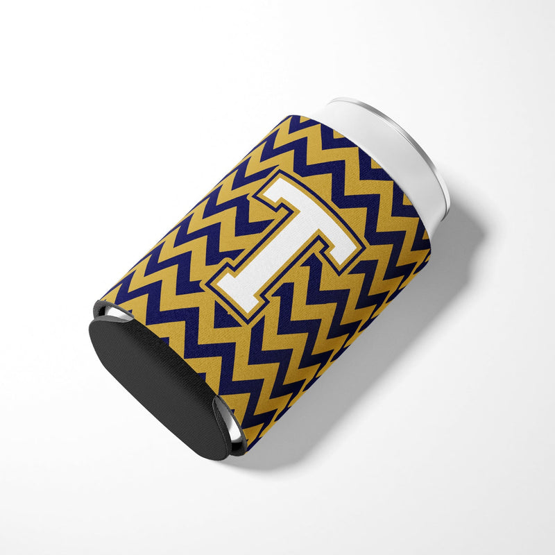 Letter T Chevron Navy Blue and Gold Can or Bottle Hugger CJ1057-TCC