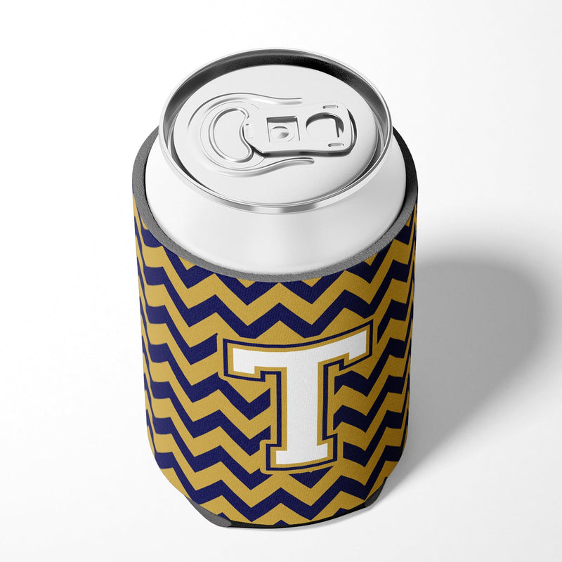 Letter T Chevron Navy Blue and Gold Can or Bottle Hugger CJ1057-TCC