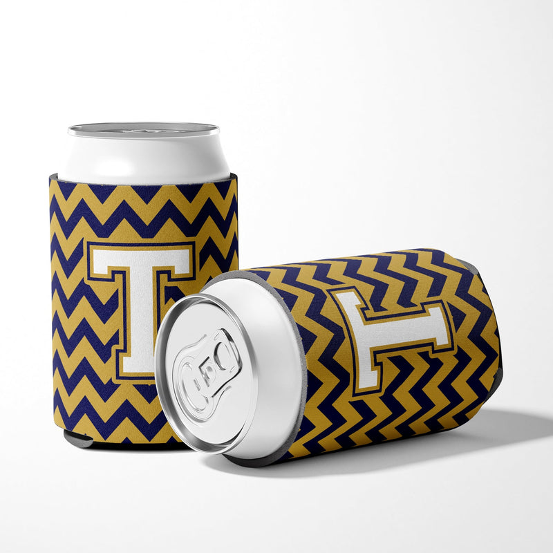 Letter T Chevron Navy Blue and Gold Can or Bottle Hugger CJ1057-TCC