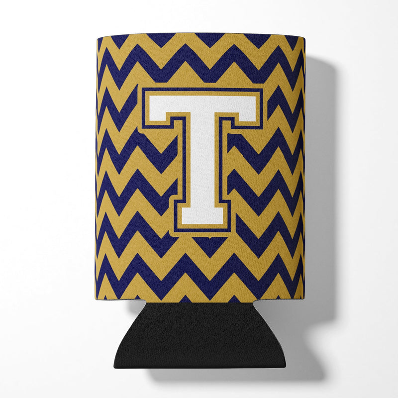 Letter T Chevron Navy Blue and Gold Can or Bottle Hugger CJ1057-TCC