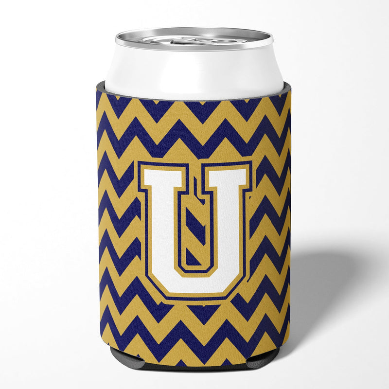 Letter U Chevron Navy Blue and Gold Can or Bottle Hugger CJ1057-UCC