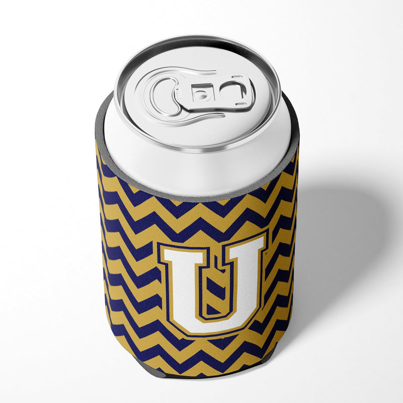 Letter U Chevron Navy Blue and Gold Can or Bottle Hugger CJ1057-UCC