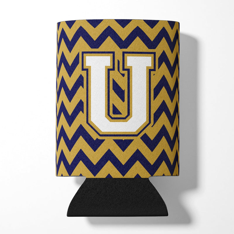 Letter U Chevron Navy Blue and Gold Can or Bottle Hugger CJ1057-UCC