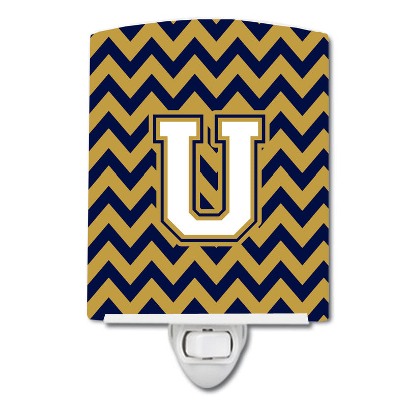 Letter U Chevron Navy Blue and Gold Ceramic Night Light CJ1057-UCNL