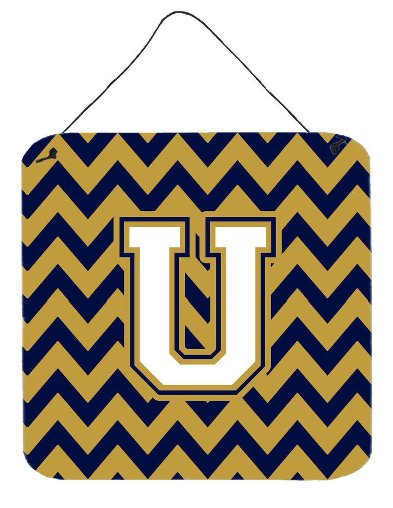 Letter U Chevron Navy Blue and Gold Wall or Door Hanging Prints CJ1057-UDS66