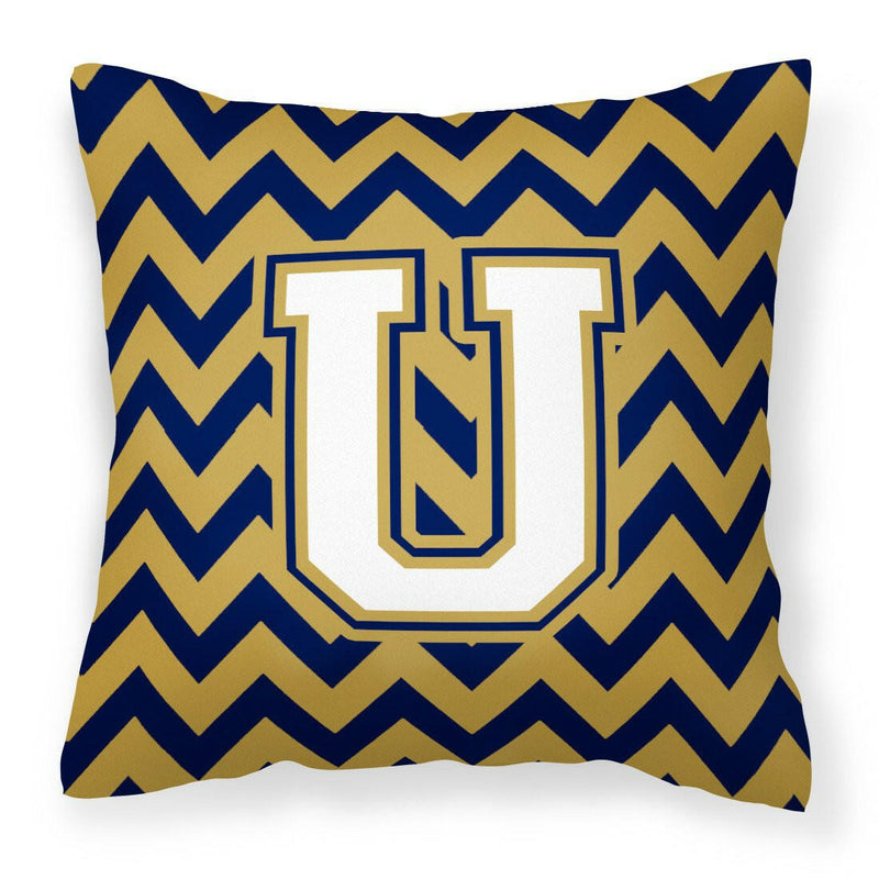 Letter U Chevron Navy Blue and Gold Fabric Decorative Pillow CJ1057-UPW1414