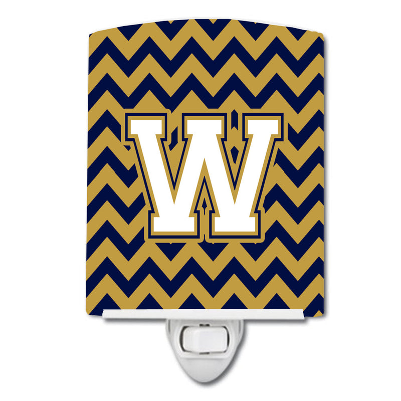 Letter W Chevron Navy Blue and Gold Ceramic Night Light CJ1057-WCNL