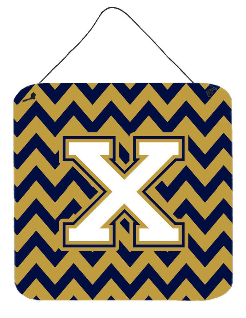 Letter X Chevron Navy Blue and Gold Wall or Door Hanging Prints CJ1057-XDS66