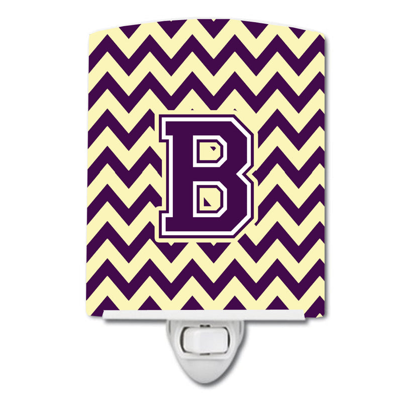 Letter B Chevron Purple and Gold Ceramic Night Light CJ1058-BCNL