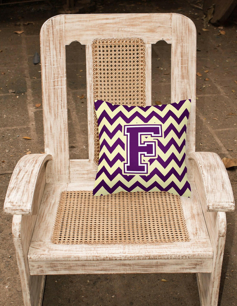 Letter F Chevron Purple and Gold Fabric Decorative Pillow CJ1058-FPW1414