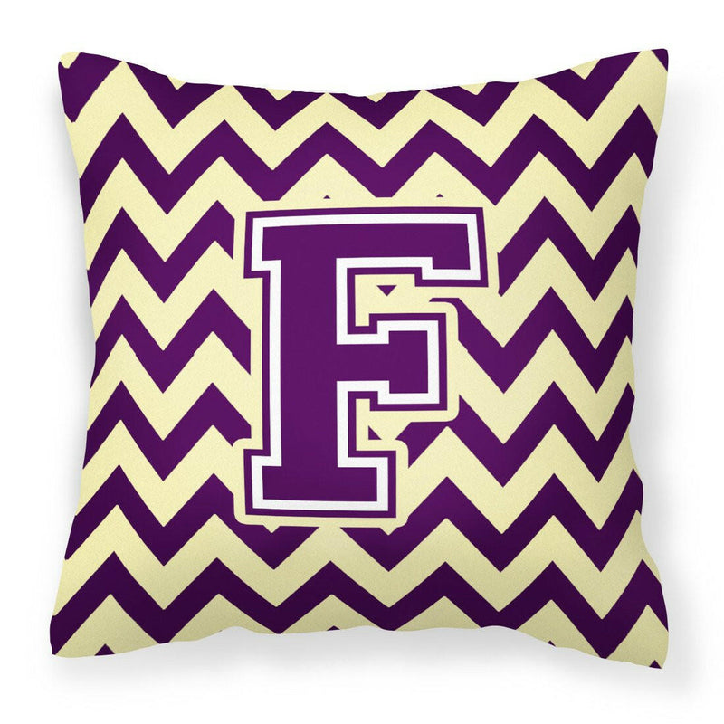 Letter F Chevron Purple and Gold Fabric Decorative Pillow CJ1058-FPW1414