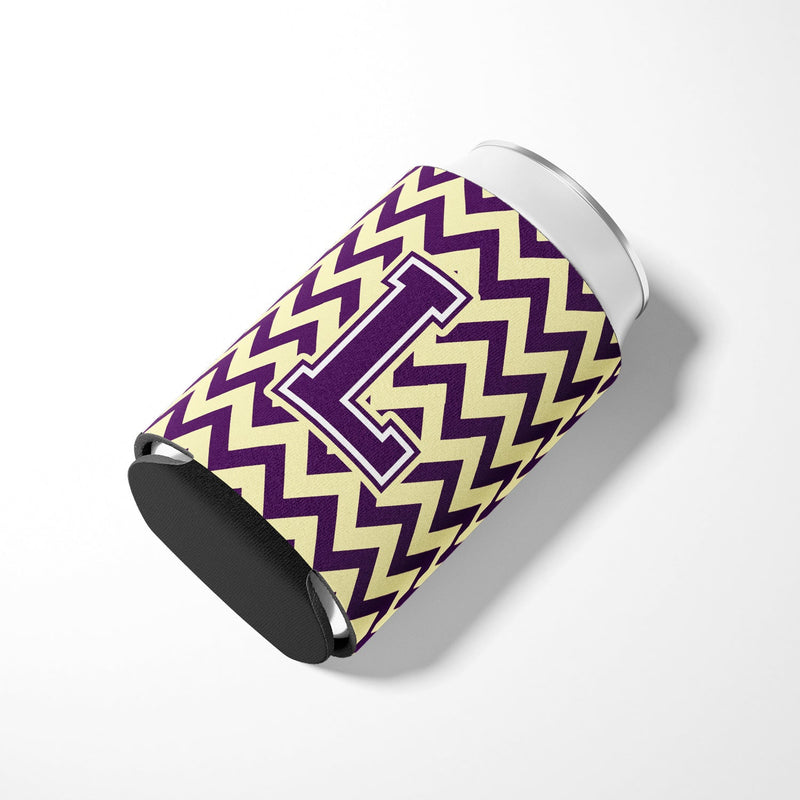 Letter L Chevron Purple and Gold Can or Bottle Hugger CJ1058-LCC