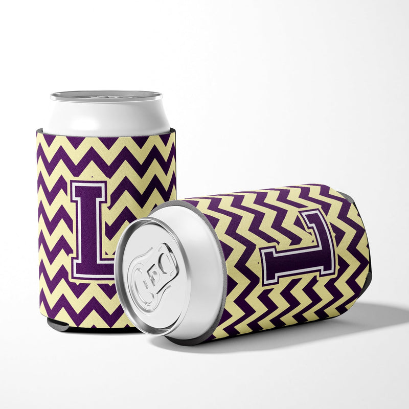 Letter L Chevron Purple and Gold Can or Bottle Hugger CJ1058-LCC