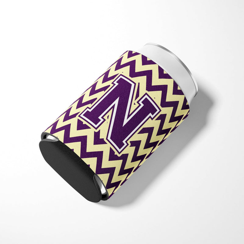 Letter N Chevron Purple and Gold Can or Bottle Hugger CJ1058-NCC