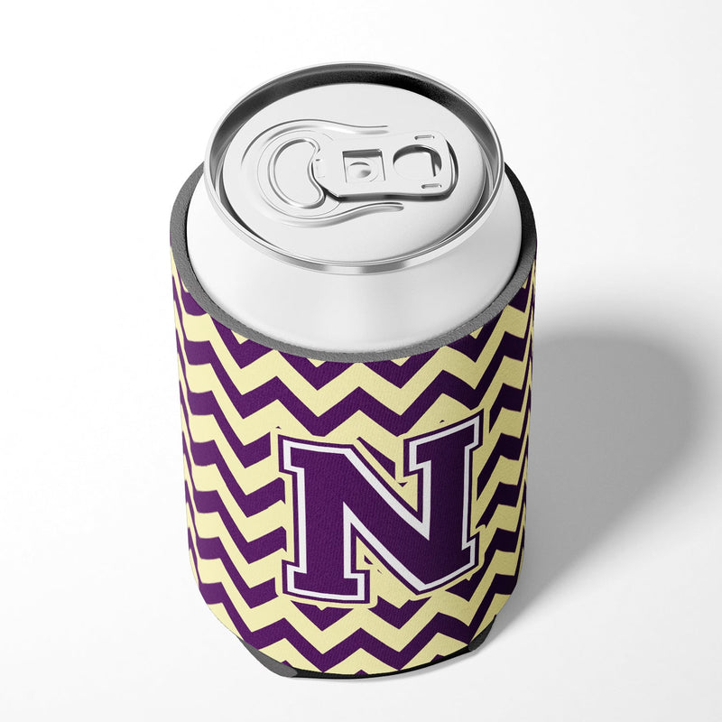 Letter N Chevron Purple and Gold Can or Bottle Hugger CJ1058-NCC