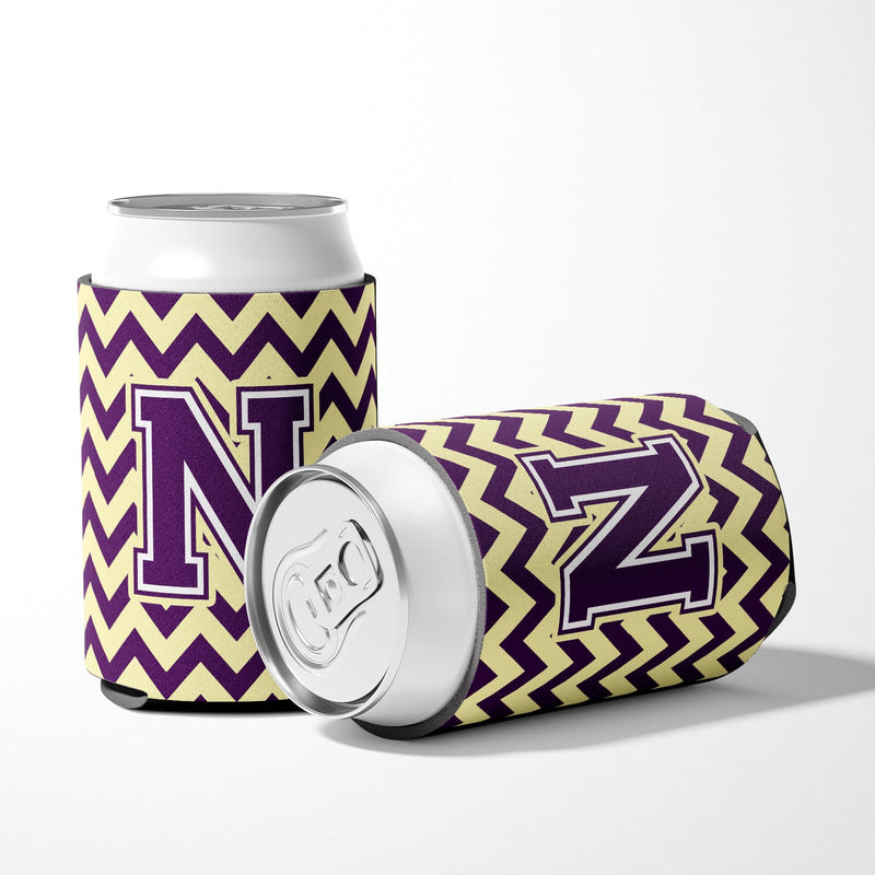 Letter N Chevron Purple and Gold Can or Bottle Hugger CJ1058-NCC