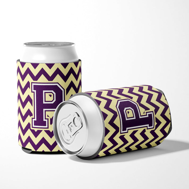 Letter P Chevron Purple and Gold Can or Bottle Hugger CJ1058-PCC