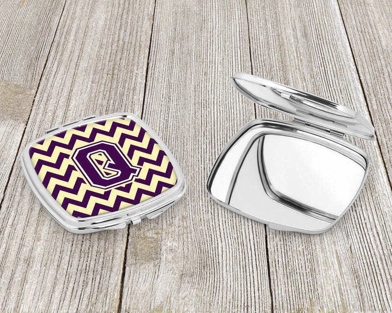 Letter Q Chevron Purple and Gold Compact Mirror CJ1058-QSCM