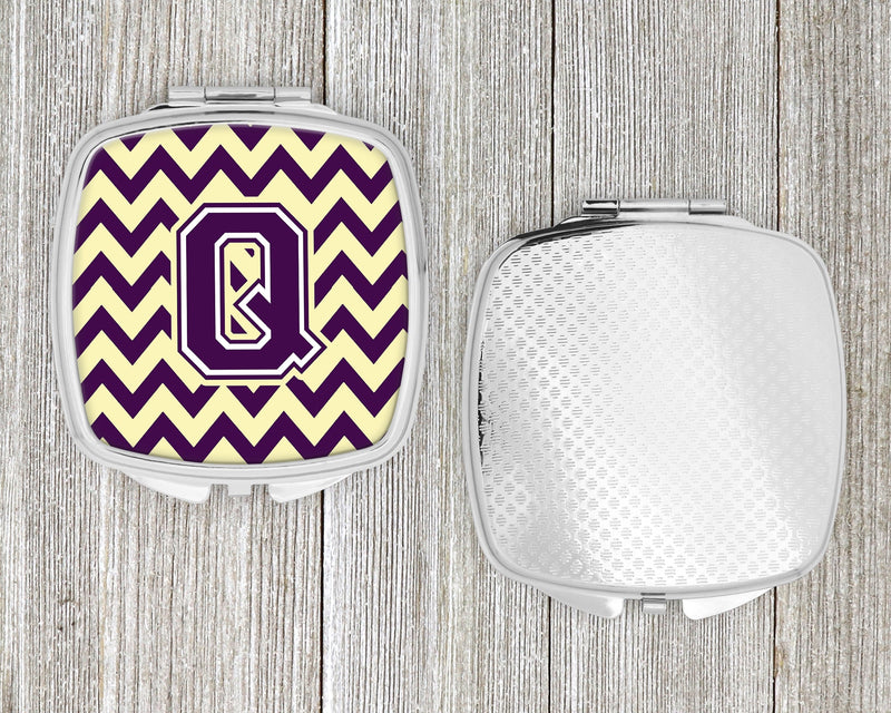 Letter Q Chevron Purple and Gold Compact Mirror CJ1058-QSCM