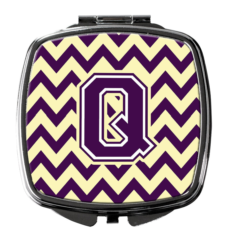 Letter Q Chevron Purple and Gold Compact Mirror CJ1058-QSCM