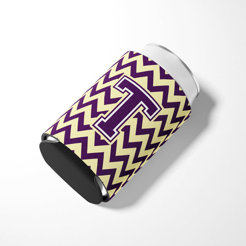 Letter T Chevron Purple and Gold Can or Bottle Hugger CJ1058-TCC