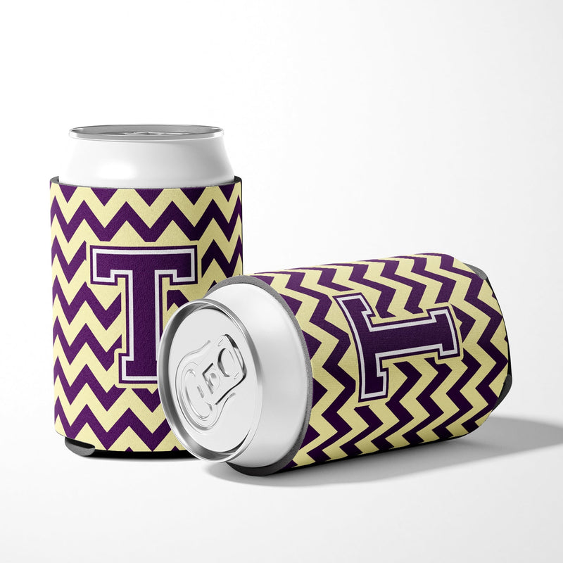 Letter T Chevron Purple and Gold Can or Bottle Hugger CJ1058-TCC