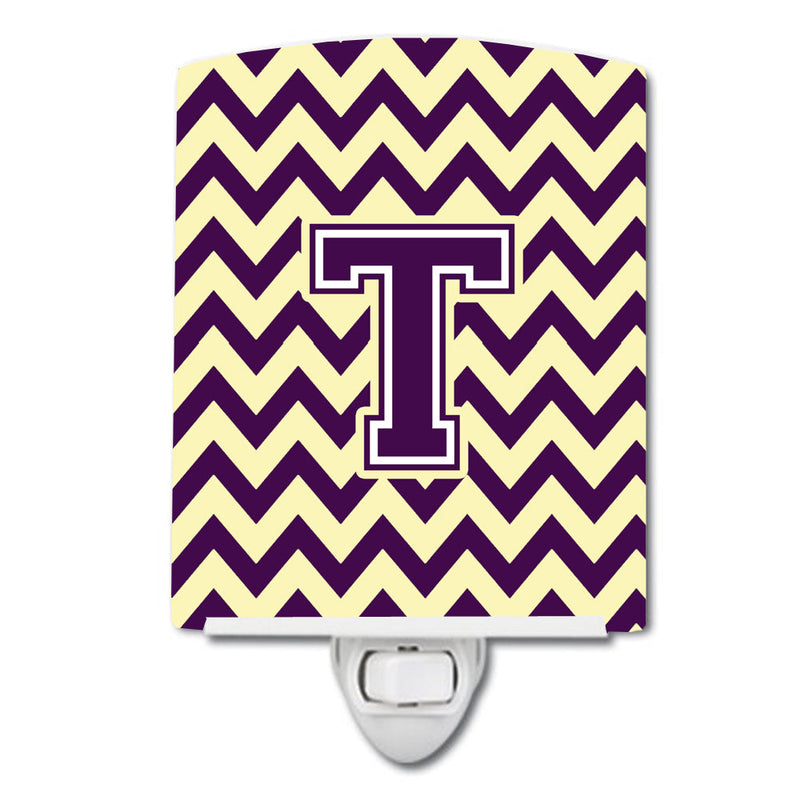 Letter T Chevron Purple and Gold Ceramic Night Light CJ1058-TCNL